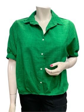Women's Emerald Green Short-Sleeve Button-Down Shirt Size XL